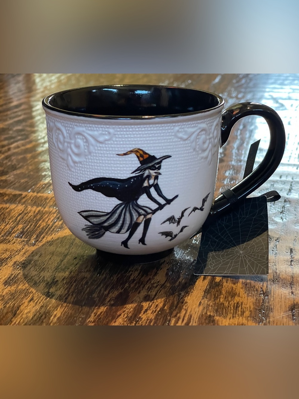 Black & White Witch Ceramic Mug with Orange Accent